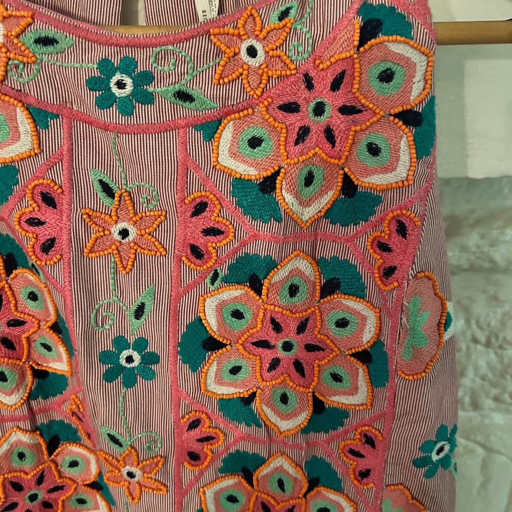 Anthropologie 8 Embroidered, appliqué shift dress, Boho sleeveless floral NWT